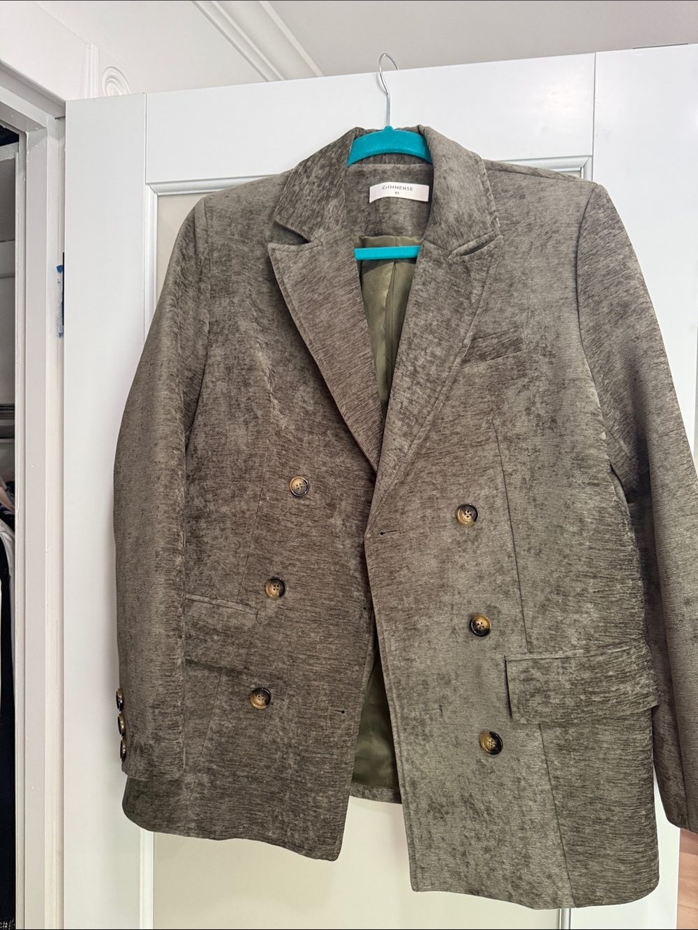 Commense Double-Breasted Pea Coat in Olive